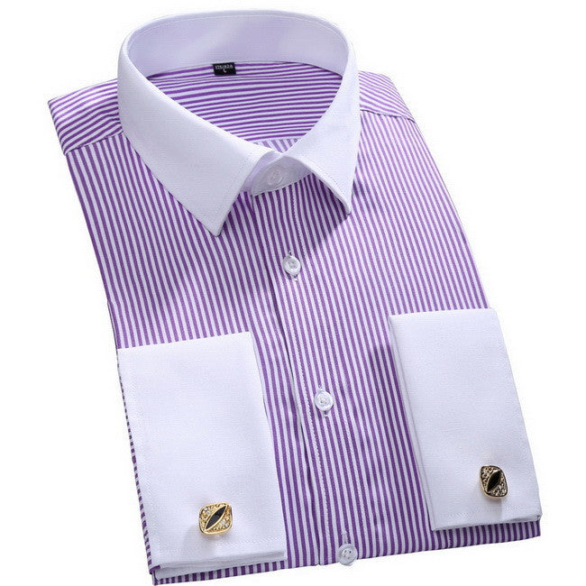 New Cufflinks Men Dress Shirts Fashion Formal Business Wedding French Cuff Stripe Shirts T0025 - CelebritystyleFashion.com.au online clothing shop australia