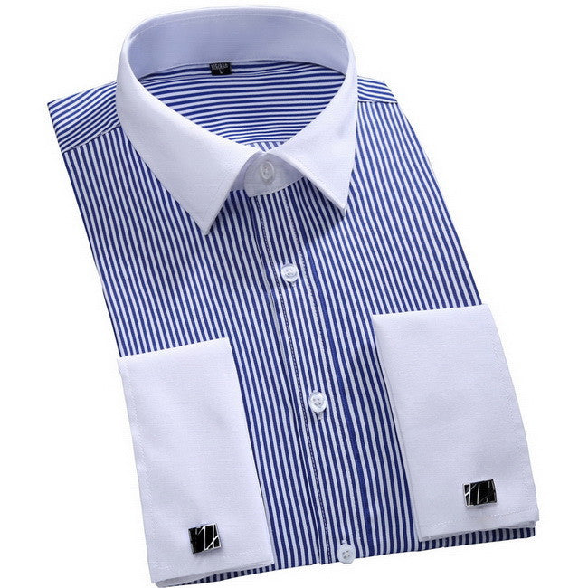 New Cufflinks Men Dress Shirts Fashion Formal Business Wedding French Cuff Stripe Shirts T0025 - CelebritystyleFashion.com.au online clothing shop australia