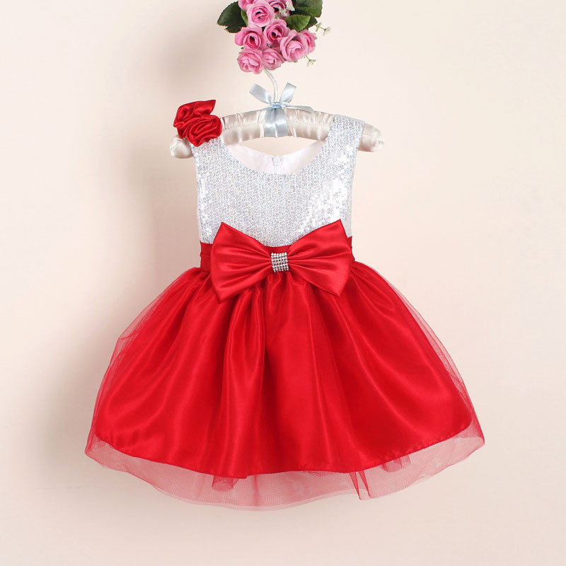 New Christmas Flower Girl Dresses Red Sequin Big Bow Baby Party Dress for wedding vestidos infantis 0-4 years - CelebritystyleFashion.com.au online clothing shop australia