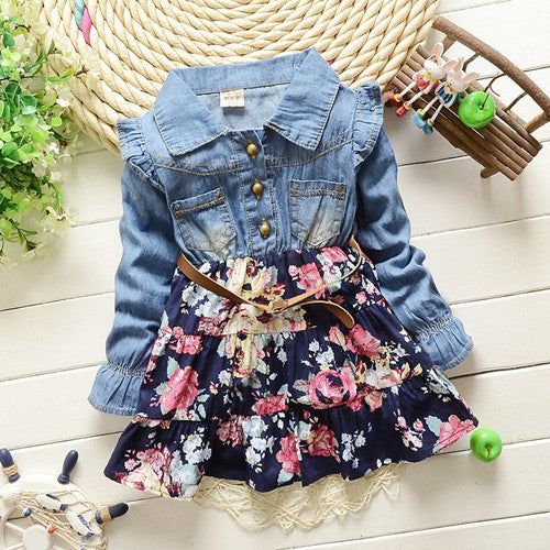spring Girls cowboy dress 100% cotton dress babi Girls autumn dress kids girls dress 2 colors 1-2-3-4-5 Year-Dollar Bargains Online Shopping Australia