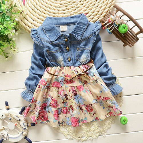 spring Girls cowboy dress 100% cotton dress babi Girls autumn dress kids girls dress 2 colors 1-2-3-4-5 Year-Dollar Bargains Online Shopping Australia