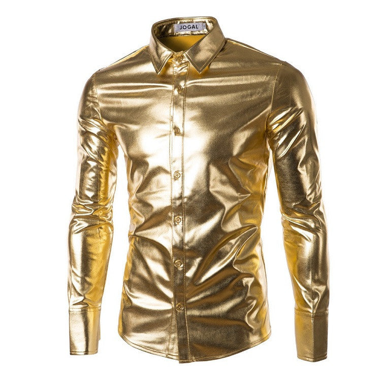 Night Club Men Dress Shirt Men's Shining Shirts Light Golden Festival Brilliant Men Shirt Long Sleeve Plus Size 3XL,PA086 - CelebritystyleFashion.com.au online clothing shop australia