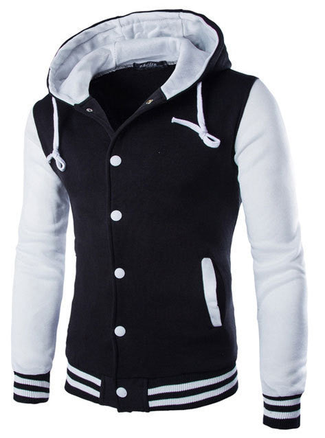 New Hooded Baseball Jacket Men Fashion Design Black Mens Slim Fit Varsity Jacket Brand Stylish College - CelebritystyleFashion.com.au online clothing shop australia