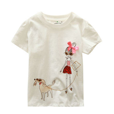 Baby Girls T-Shirt Summer Children's Tops Clothing Cute Cartoon Baby Girl And Dog Creative T-Shirt - CelebritystyleFashion.com.au online clothing shop australia