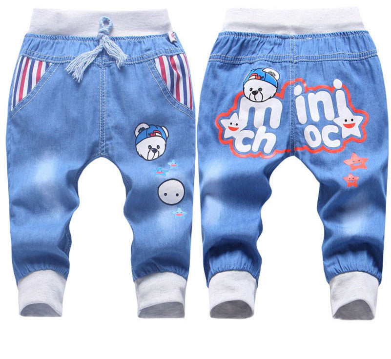 Kids Jeans Elastic Waist Straight Cartoon Jeans Denim Seventh Pants Retail Jeans For Kids 2-5 Y WB141 - CelebritystyleFashion.com.au online clothing shop australia