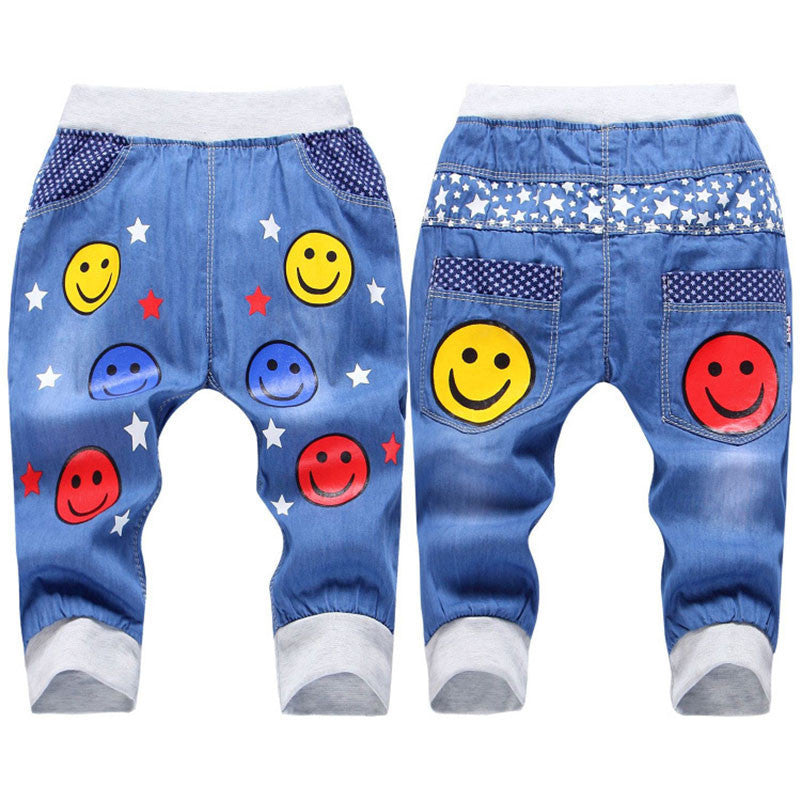 Kids Jeans Elastic Waist Straight Cartoon Jeans Denim Seventh Pants Retail Jeans For Kids 2-5 Y WB141 - CelebritystyleFashion.com.au online clothing shop australia