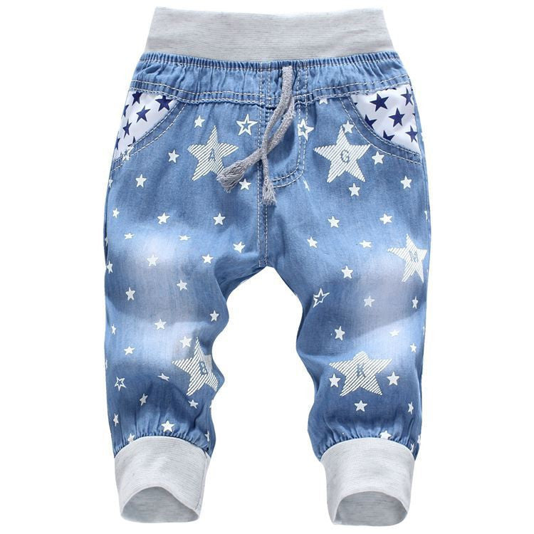 Kids Jeans Elastic Waist Straight Cartoon Jeans Denim Seventh Pants Retail Jeans For Kids 2-5 Y WB141 - CelebritystyleFashion.com.au online clothing shop australia