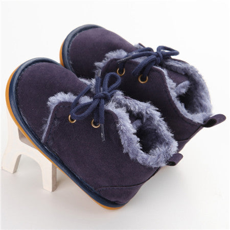 New Fashion Solid Lace-Up Baby Boots Cross-tied For Autumn/Winter Baby Shoes For Warm Baby Plush Boots Shoes - CelebritystyleFashion.com.au online clothing shop australia