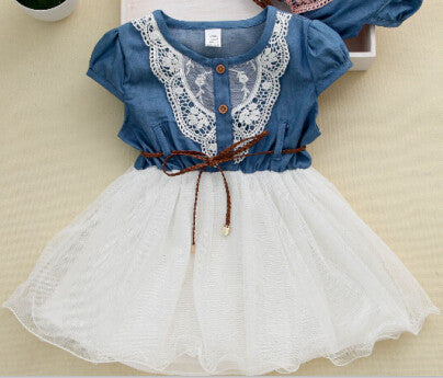 Girl Summer Denim Dress for kids Jeans Tutu Dresses Cute Beautiful with belt Children Dresses-Dollar Bargains Online Shopping Australia