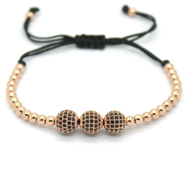 Famous Brand Women Bracelets,8mm Pave Setting Black CZ Beads & 18K Rose Gold 4mm Round Beads & Braiding Bracelet For Women - CelebritystyleFashion.com.au online clothing shop australia