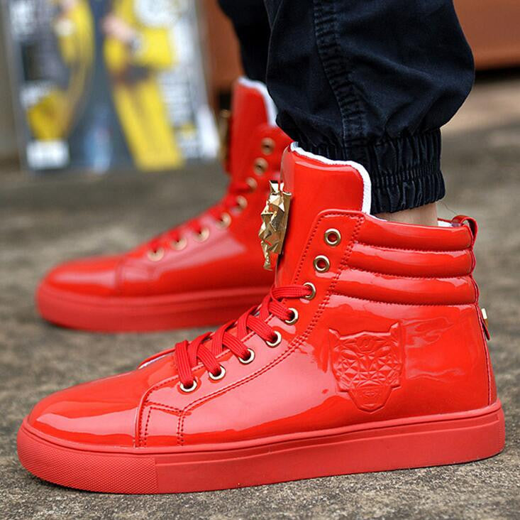 High Top Casual Shoes For Men PU Leather Lace Up Red White Black Color Mens Casual Shoes Men High Top Shoes-Dollar Bargains Online Shopping Australia