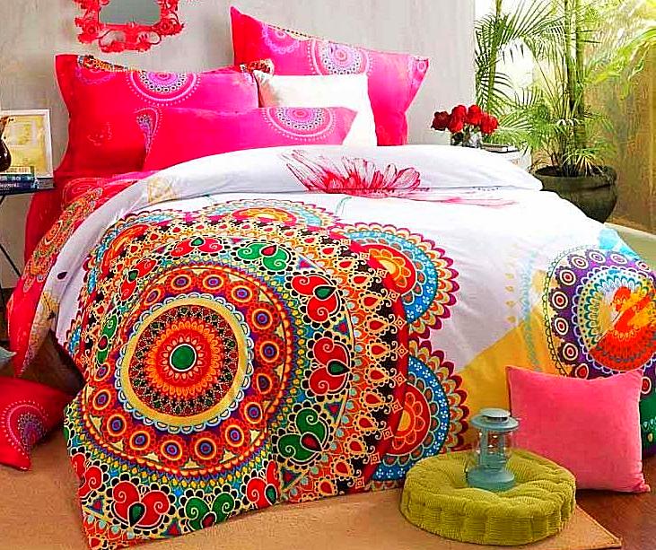 Boho Red Blue Pink 100%Thicken Cotton Bedding set Duvet Cover Bed Sheet Pillow Sham Bed Set King Queen Size 4PCS-Dollar Bargains Online Shopping Australia