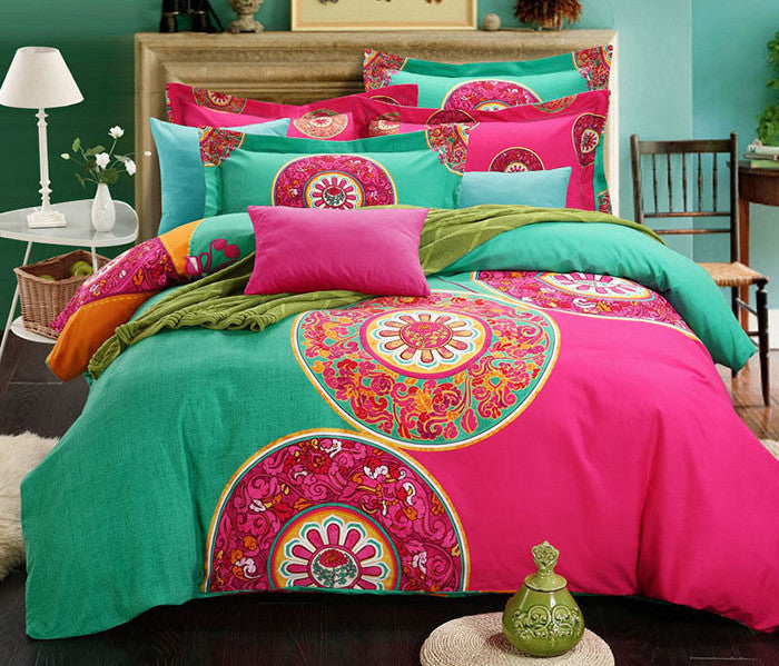 Boho Red Blue Pink 100%Thicken Cotton Bedding set Duvet Cover Bed Sheet Pillow Sham Bed Set King Queen Size 4PCS-Dollar Bargains Online Shopping Australia