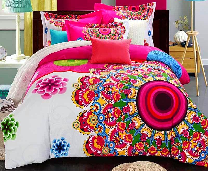 Boho Red Blue Pink 100%Thicken Cotton Bedding set Duvet Cover Bed Sheet Pillow Sham Bed Set King Queen Size 4PCS-Dollar Bargains Online Shopping Australia