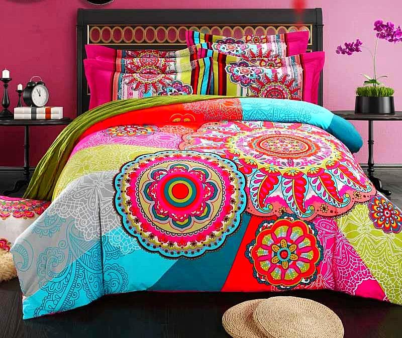Boho Red Blue Pink 100%Thicken Cotton Bedding set Duvet Cover Bed Sheet Pillow Sham Bed Set King Queen Size 4PCS-Dollar Bargains Online Shopping Australia