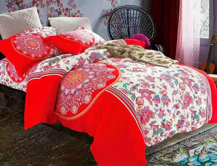 Boho Red Blue Pink 100%Thicken Cotton Bedding set Duvet Cover Bed Sheet Pillow Sham Bed Set King Queen Size 4PCS-Dollar Bargains Online Shopping Australia