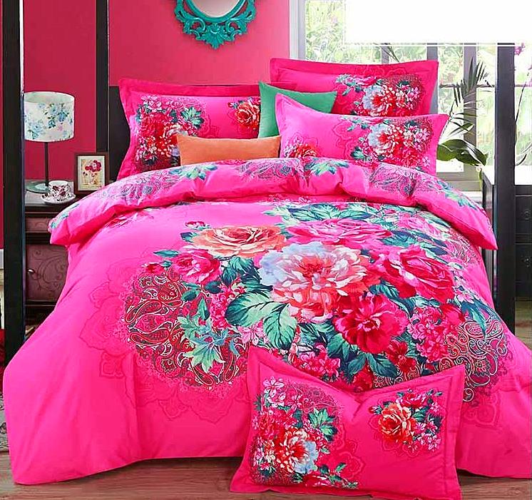 Boho Red Blue Pink 100%Thicken Cotton Bedding set Duvet Cover Bed Sheet Pillow Sham Bed Set King Queen Size 4PCS-Dollar Bargains Online Shopping Australia