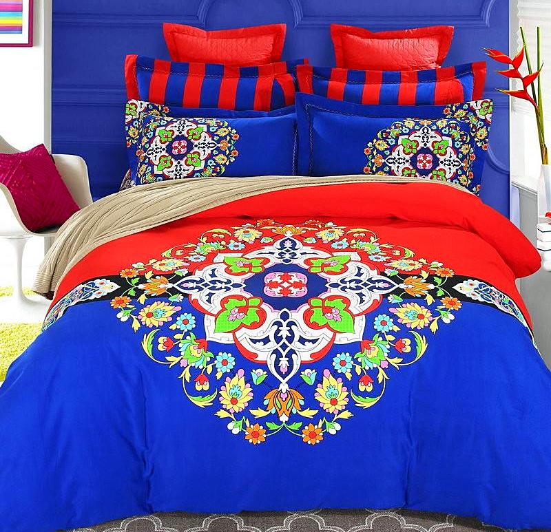 Boho Red Blue Pink 100%Thicken Cotton Bedding set Duvet Cover Bed Sheet Pillow Sham Bed Set King Queen Size 4PCS-Dollar Bargains Online Shopping Australia