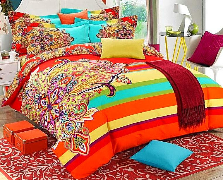 Boho Red Blue Pink 100%Thicken Cotton Bedding set Duvet Cover Bed Sheet Pillow Sham Bed Set King Queen Size 4PCS-Dollar Bargains Online Shopping Australia