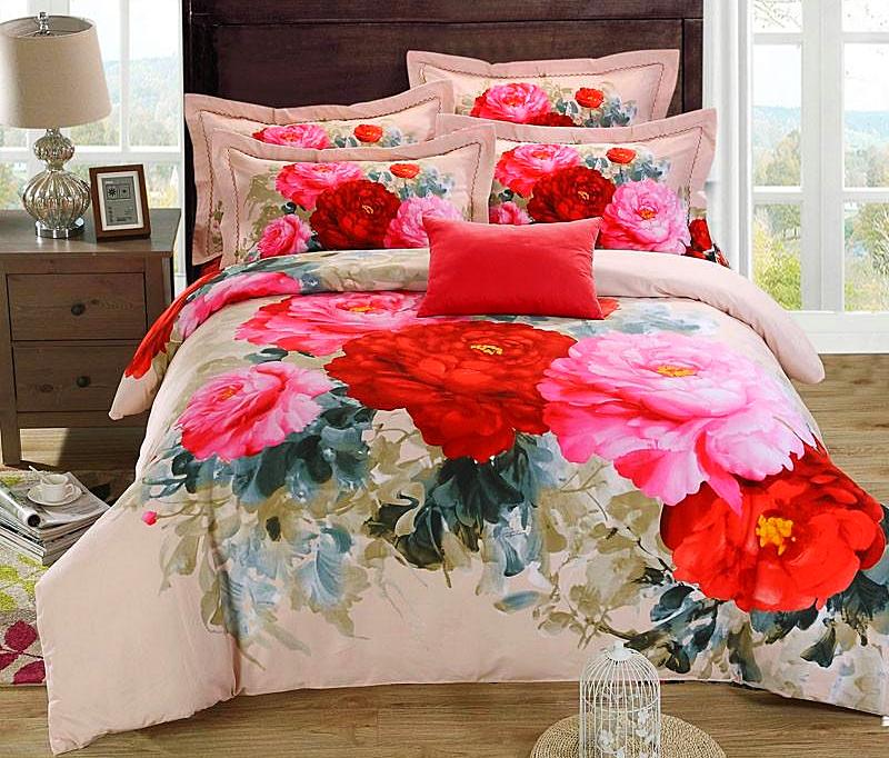 Boho Red Blue Pink 100%Thicken Cotton Bedding set Duvet Cover Bed Sheet Pillow Sham Bed Set King Queen Size 4PCS-Dollar Bargains Online Shopping Australia