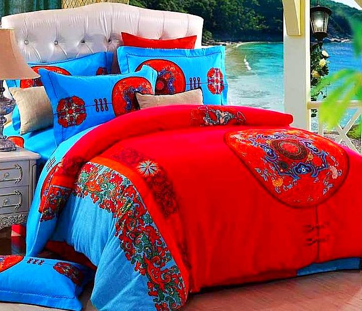 Boho Red Blue Pink 100%Thicken Cotton Bedding set Duvet Cover Bed Sheet Pillow Sham Bed Set King Queen Size 4PCS-Dollar Bargains Online Shopping Australia