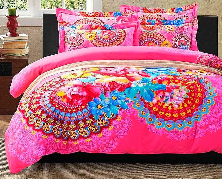 Boho Red Blue Pink 100%Thicken Cotton Bedding set Duvet Cover Bed Sheet Pillow Sham Bed Set King Queen Size 4PCS-Dollar Bargains Online Shopping Australia