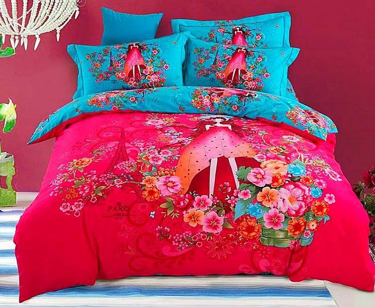 Boho Red Blue Pink 100%Thicken Cotton Bedding set Duvet Cover Bed Sheet Pillow Sham Bed Set King Queen Size 4PCS-Dollar Bargains Online Shopping Australia