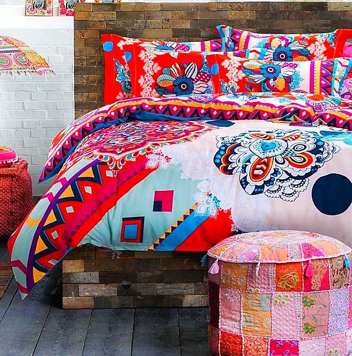 Boho Red Blue Pink 100%Thicken Cotton Bedding set Duvet Cover Bed Sheet Pillow Sham Bed Set King Queen Size 4PCS-Dollar Bargains Online Shopping Australia