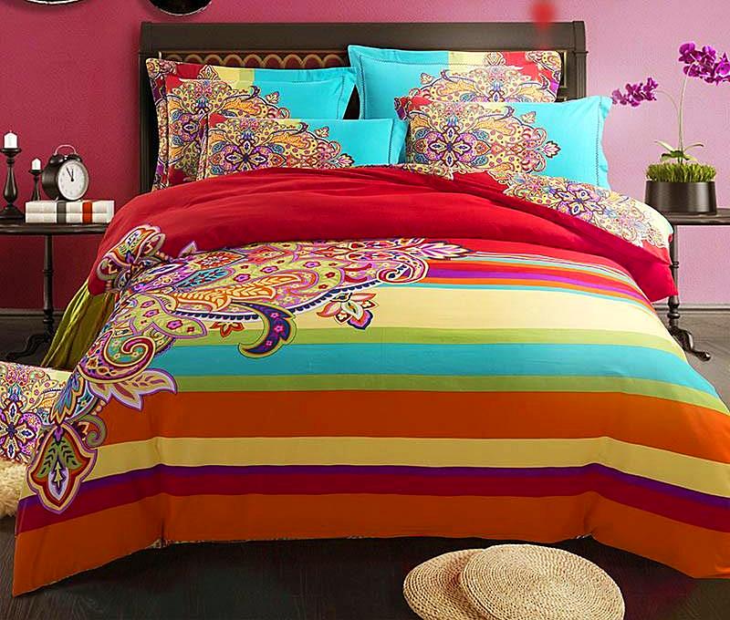 Boho Red Blue Pink 100%Thicken Cotton Bedding set Duvet Cover Bed Sheet Pillow Sham Bed Set King Queen Size 4PCS-Dollar Bargains Online Shopping Australia