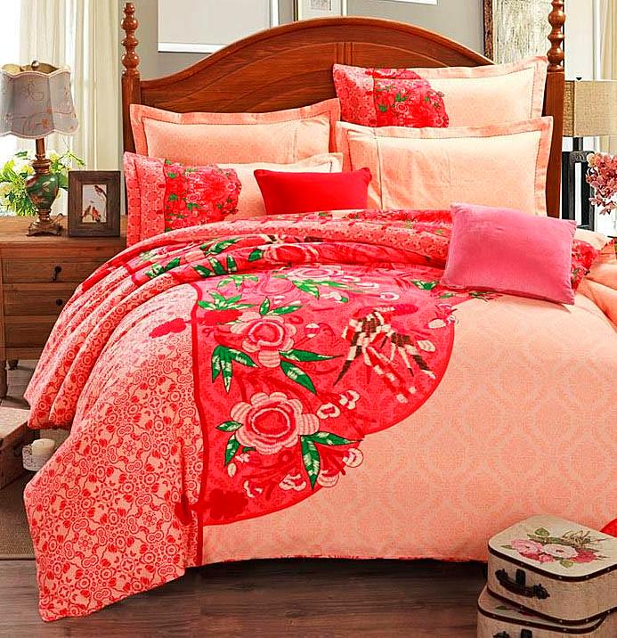 Boho Red Blue Pink 100%Thicken Cotton Bedding set Duvet Cover Bed Sheet Pillow Sham Bed Set King Queen Size 4PCS-Dollar Bargains Online Shopping Australia