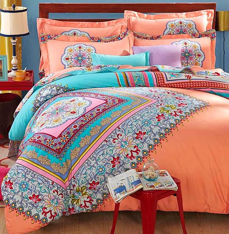 Boho Red Blue Pink 100%Thicken Cotton Bedding set Duvet Cover Bed Sheet Pillow Sham Bed Set King Queen Size 4PCS-Dollar Bargains Online Shopping Australia
