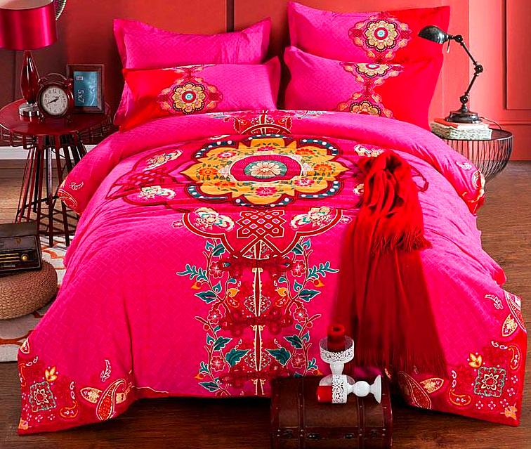 Boho Red Blue Pink 100%Thicken Cotton Bedding set Duvet Cover Bed Sheet Pillow Sham Bed Set King Queen Size 4PCS-Dollar Bargains Online Shopping Australia