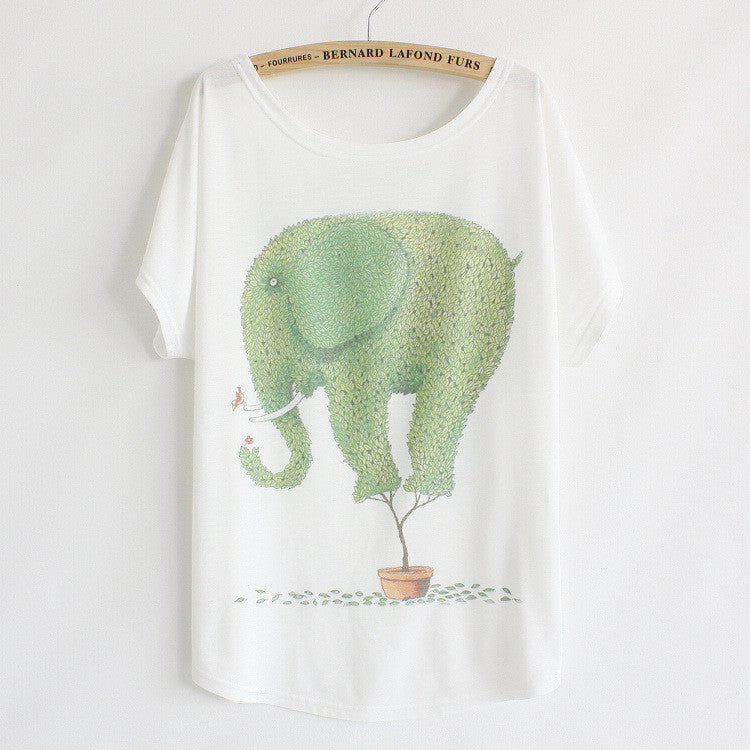 Fashion Summer Tee Shirt Women T-shirt Harajuku Elephant Animal Print Short Sleeve Camisetas Mujer White T shirt Women Tops-Dollar Bargains Online Shopping Australia