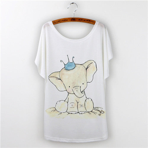 Fashion Summer Tee Shirt Women T-shirt Harajuku Elephant Animal Print Short Sleeve Camisetas Mujer White T shirt Women Tops-Dollar Bargains Online Shopping Australia