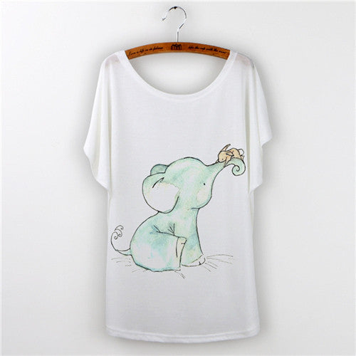 Fashion Summer Tee Shirt Women T-shirt Harajuku Elephant Animal Print Short Sleeve Camisetas Mujer White T shirt Women Tops-Dollar Bargains Online Shopping Australia