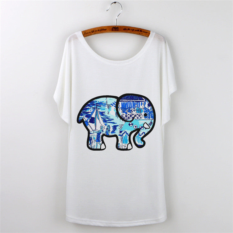 Fashion Summer Tee Shirt Women T-shirt Harajuku Elephant Animal Print Short Sleeve Camisetas Mujer White T shirt Women Tops-Dollar Bargains Online Shopping Australia