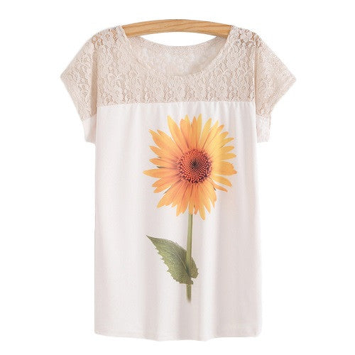 Summer Batwing Sleeve Shirt Women 3D Floral Printed Blouses Female Lace Patchwork Perspective Ladies Blouse-Dollar Bargains Online Shopping Australia