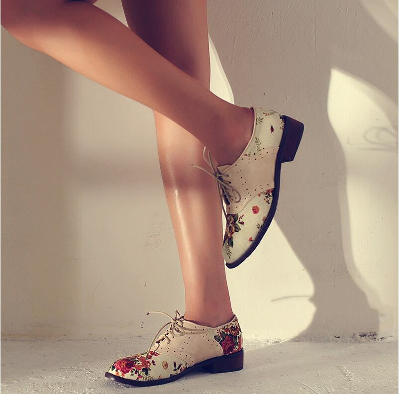 Brand Shoes Woman Print Brogue Oxford Shoes National Style PU Flats Shoes Bohemia Moccasins Ladies Shoes-Dollar Bargains Online Shopping Australia