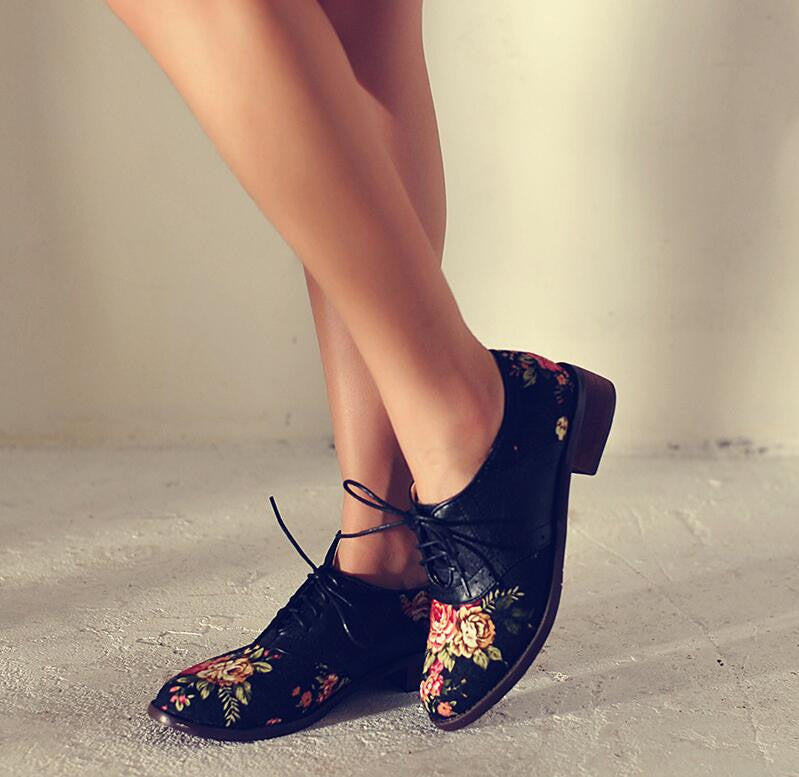 Brand Shoes Woman Print Brogue Oxford Shoes National Style PU Flats Shoes Bohemia Moccasins Ladies Shoes-Dollar Bargains Online Shopping Australia