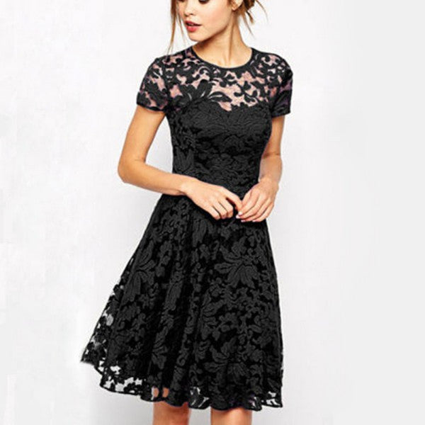 Women Floral Lace Dresses Short Sleeve Party Casual Color Blue Red Black Mini Dress-Dollar Bargains Online Shopping Australia