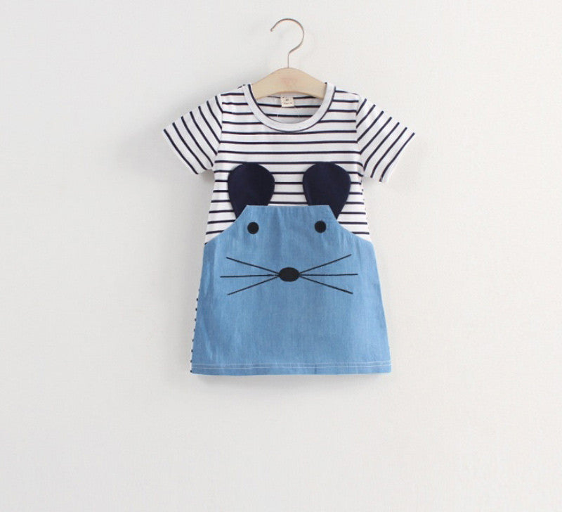 Striped Patchwork Character Girl Dresses Long Sleeve Cute Mouse Children Clothing Kids Girls Dress Denim Kids Clothes Girls - CelebritystyleFashion.com.au online clothing shop australia