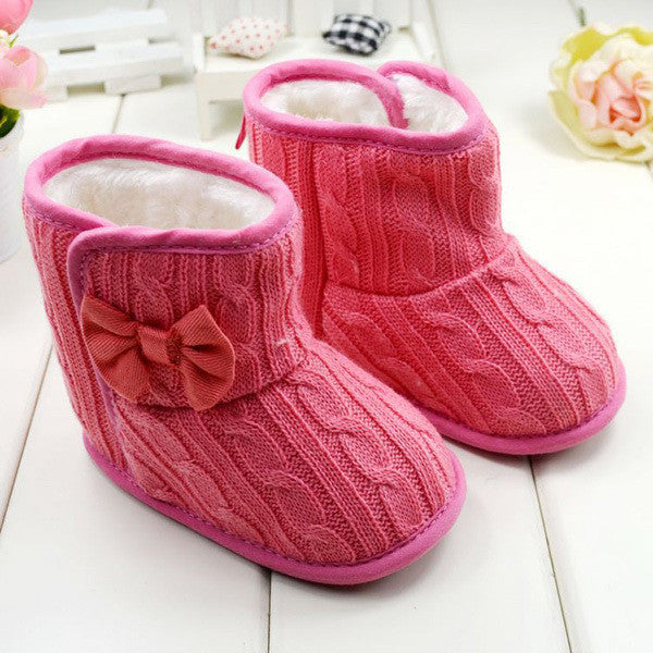 Baby Girl Boy Snow Boots Knit Bowknot Faux Fleece Soft Sole Kids Woolen Yam Knit Fur 3-18 Months - CelebritystyleFashion.com.au online clothing shop australia