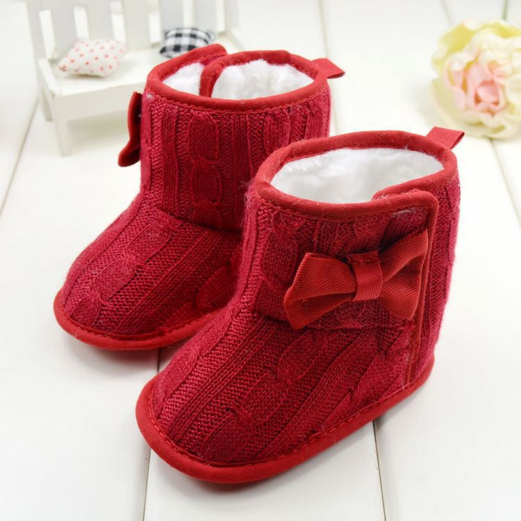 Baby Girl Boy Snow Boots Knit Bowknot Faux Fleece Soft Sole Kids Woolen Yam Knit Fur 3-18 Months - CelebritystyleFashion.com.au online clothing shop australia