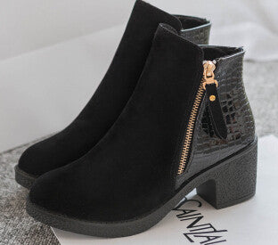 women boots fashion autumn ankle boots pu leather shoes woman suede Splice black blue high heels boots shoes women AA223-Dollar Bargains Online Shopping Australia