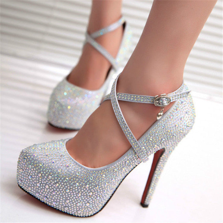 High summer fashion hot women shoes diamond high heels waterproof stiletto cross tied bride wedding pumps shoes-Dollar Bargains Online Shopping Australia