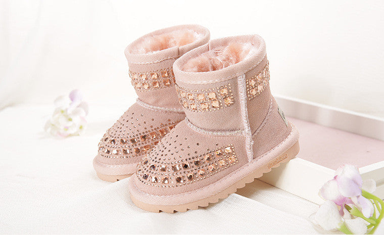 winter new children snow boots reihnstone kids leather boots warm shoes with fur princess baby girls ankle boots - CelebritystyleFashion.com.au online clothing shop australia