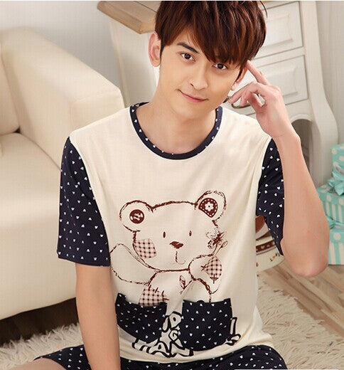 Lovers pajamas women short-sleeved summer pyjama sets men pure cotton couple pajamas set sleepwear suit men Homewear-Dollar Bargains Online Shopping Australia