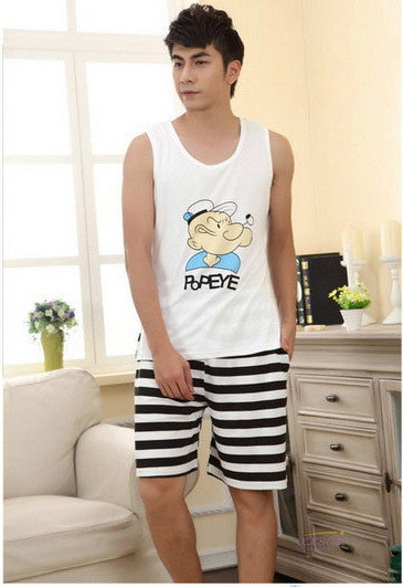 Lovers pajamas women short-sleeved summer pyjama sets men pure cotton couple pajamas set sleepwear suit men Homewear-Dollar Bargains Online Shopping Australia