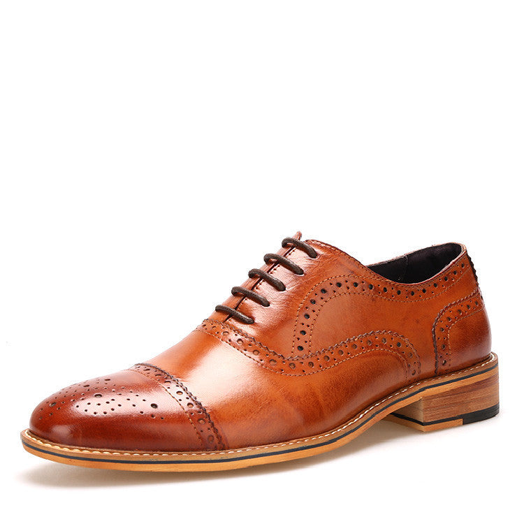 Men Oxfords Shoes British Style Carved Genuine Leather Shoe Brown Brogue Shoes Lace-Up Bullock Business Men's Flats - CelebritystyleFashion.com.au online clothing shop australia