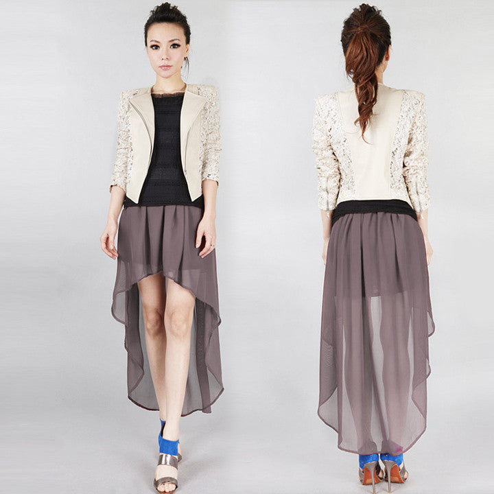 Fashion Women's Chiffon Pleated Retro Asymmetrical Swallow Tail Short Elastic Waist Skirt 35-Dollar Bargains Online Shopping Australia